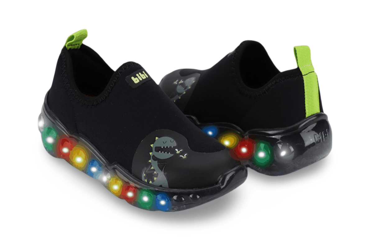 Tênis Infantil de Luz Menino Bibi Roller Celebration 3.0 Preto Citrus de Dino Preto 5