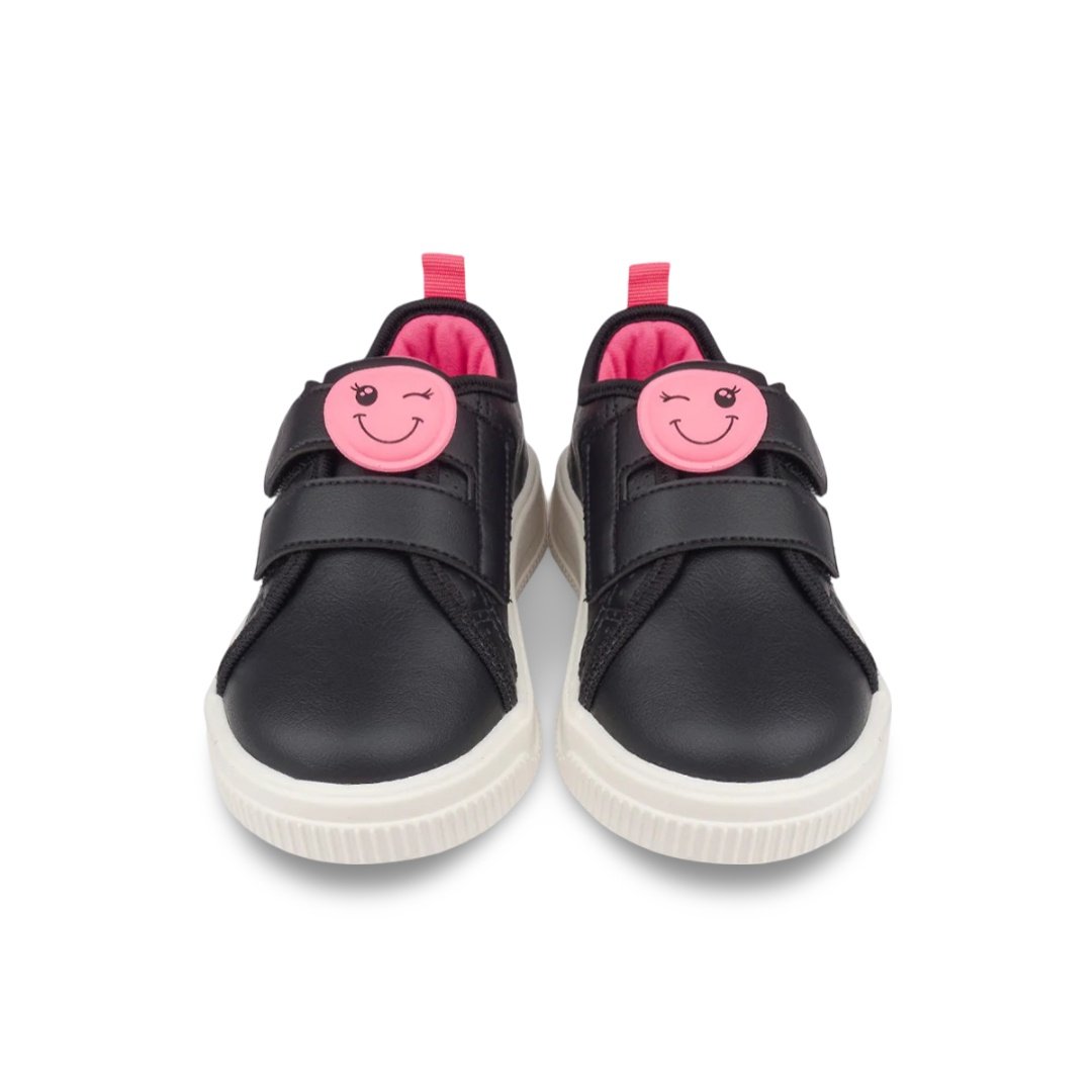 Tênis Infantil Feminino Pampili Up Patch Carinha Preto e Pink Fluor Preto/Rosa 3