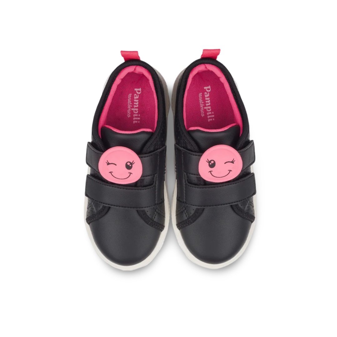 Tênis Infantil Feminino Pampili Up Patch Carinha Preto e Pink Fluor Preto/Rosa 4