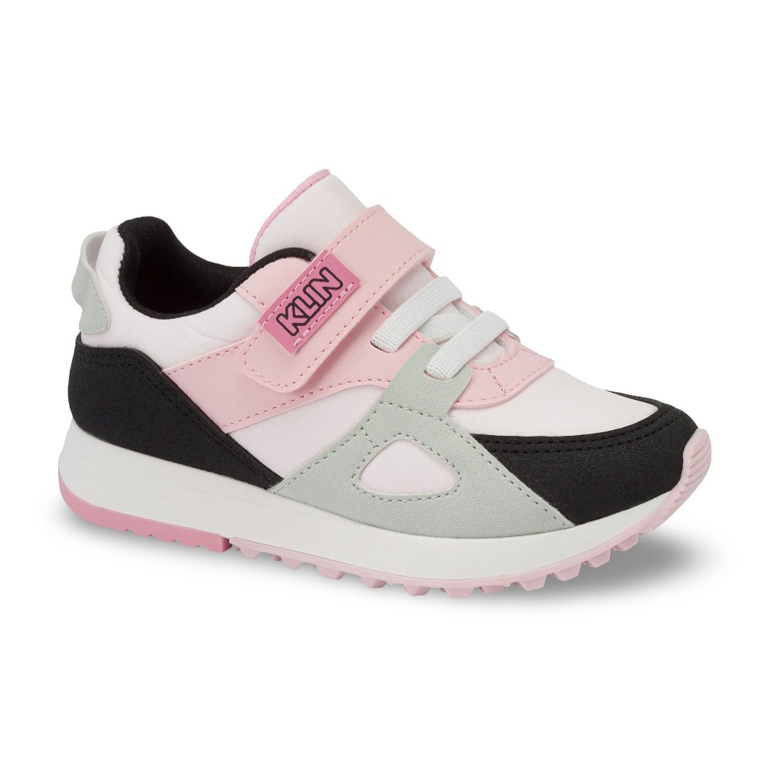 Tênis Infantil Menina Klin Walk Mini Branco Rosa Calce Fácil