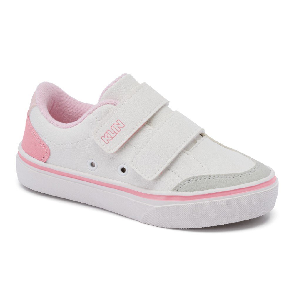 Tênis Infantil Casual Menina Klin Freestyle Mini Street Branco Rosa Doce