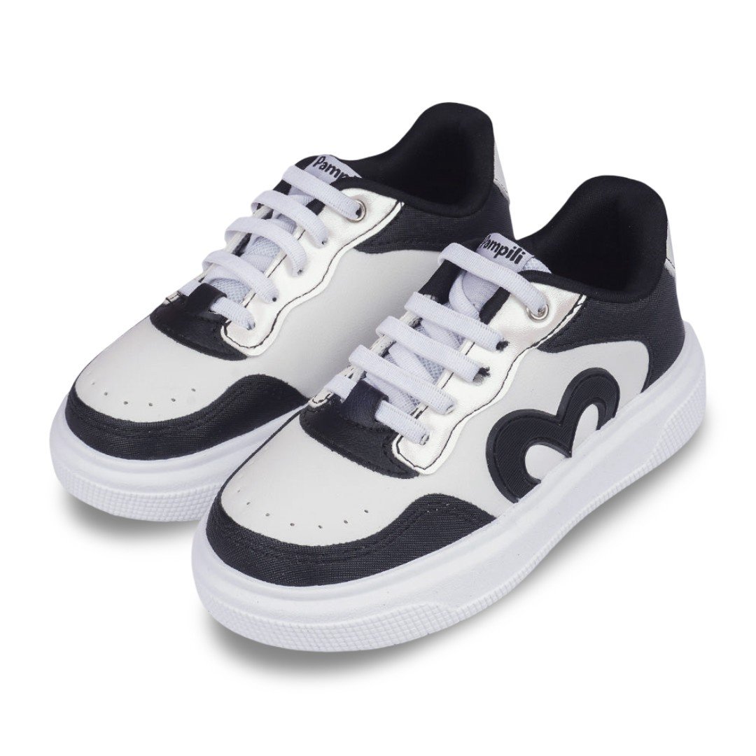 Tênis Infantil Menina Pampili XP 24 Coração Branco com Preto Branco/Preto 2