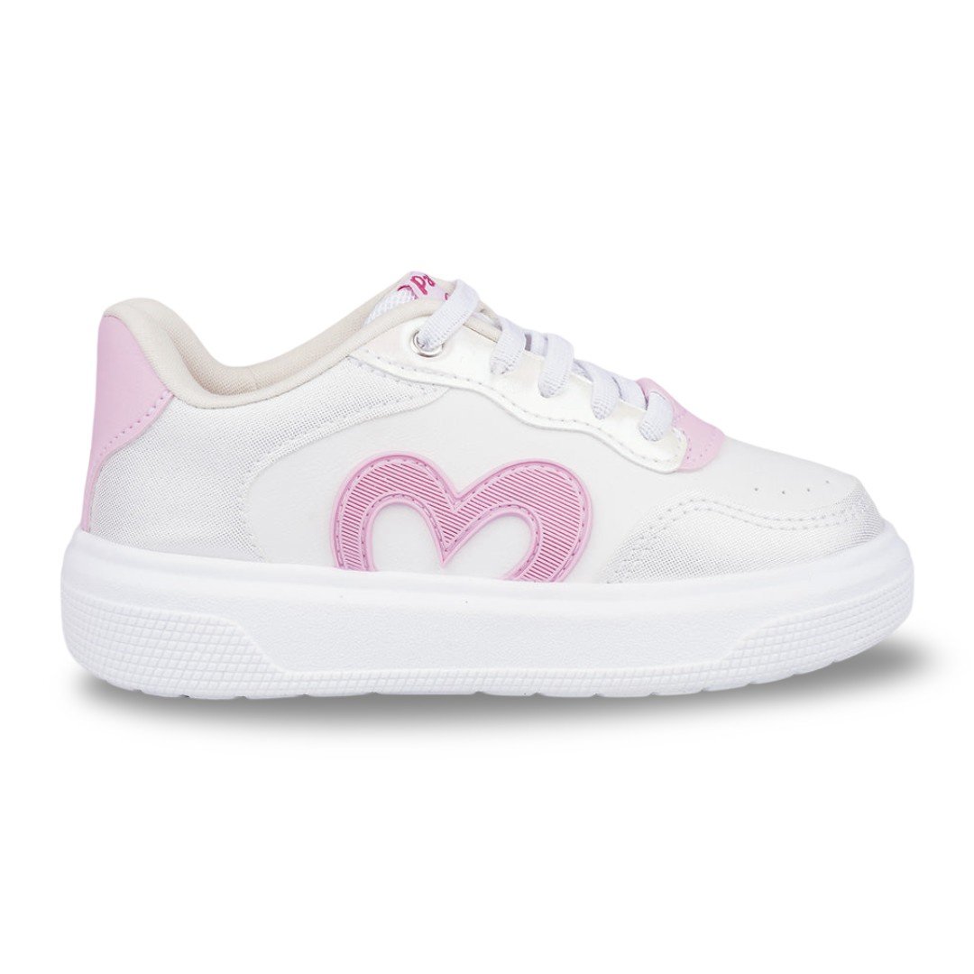 Tênis Infantil Menina Pampili XP 24 Coração Branco e Rosa