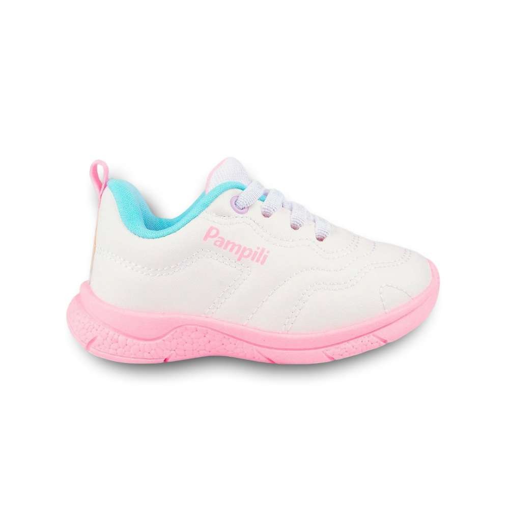 Tênis Infantil Menina Pampili Mini Soft Costura Branco Rosa Branco 2