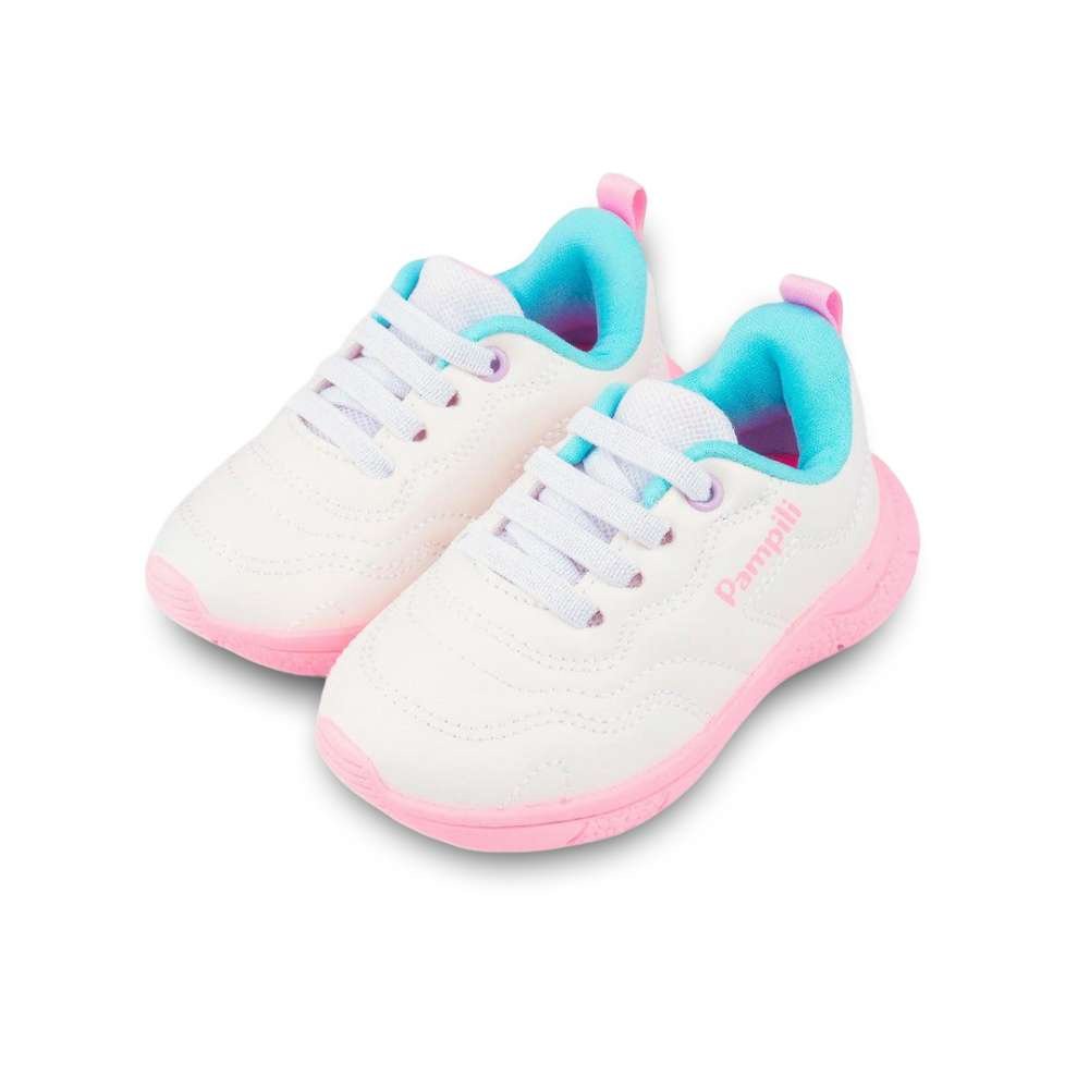 Tênis Infantil Menina Pampili Mini Soft Costura Branco Rosa Branco 3