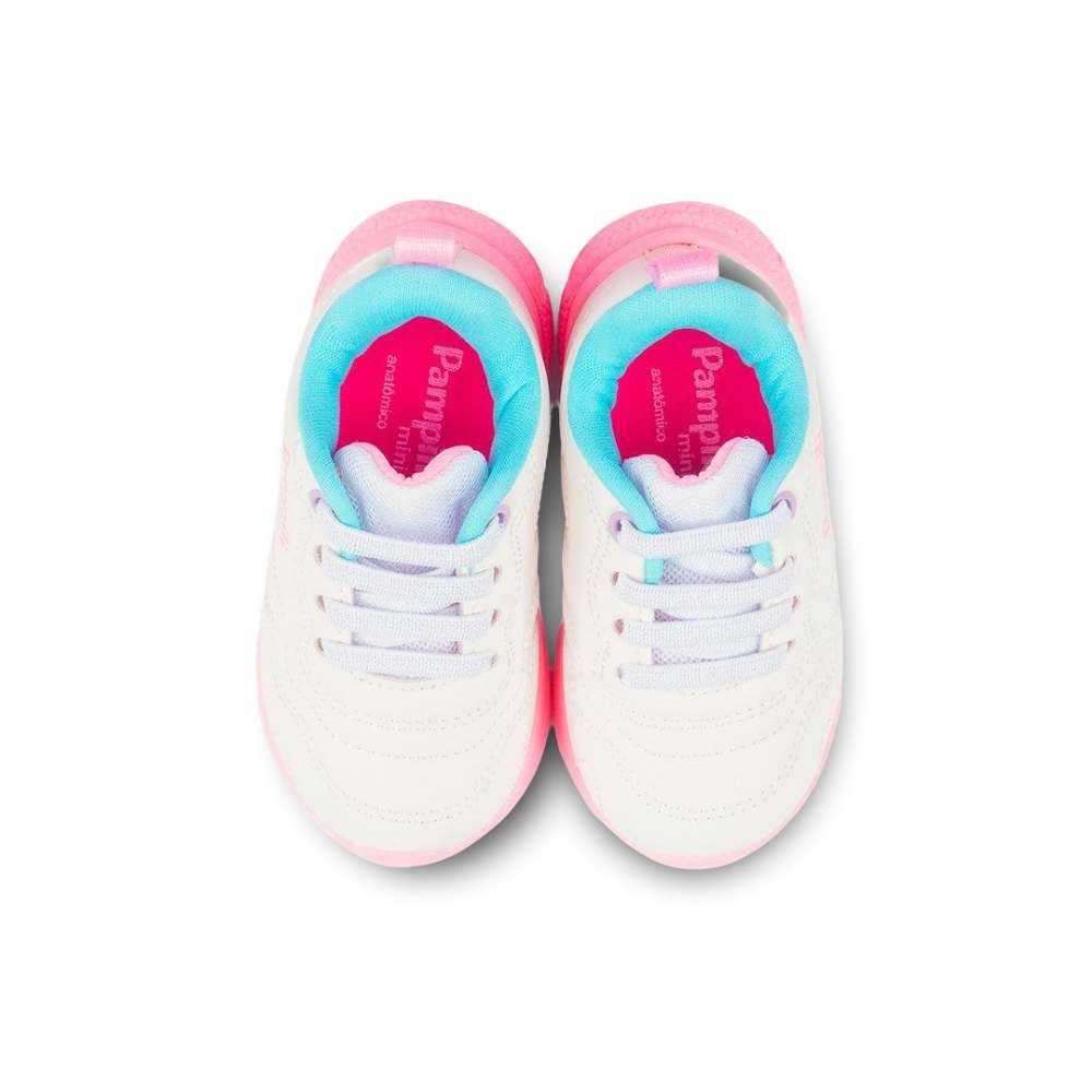 Tênis Infantil Menina Pampili Mini Soft Costura Branco Rosa Branco 4