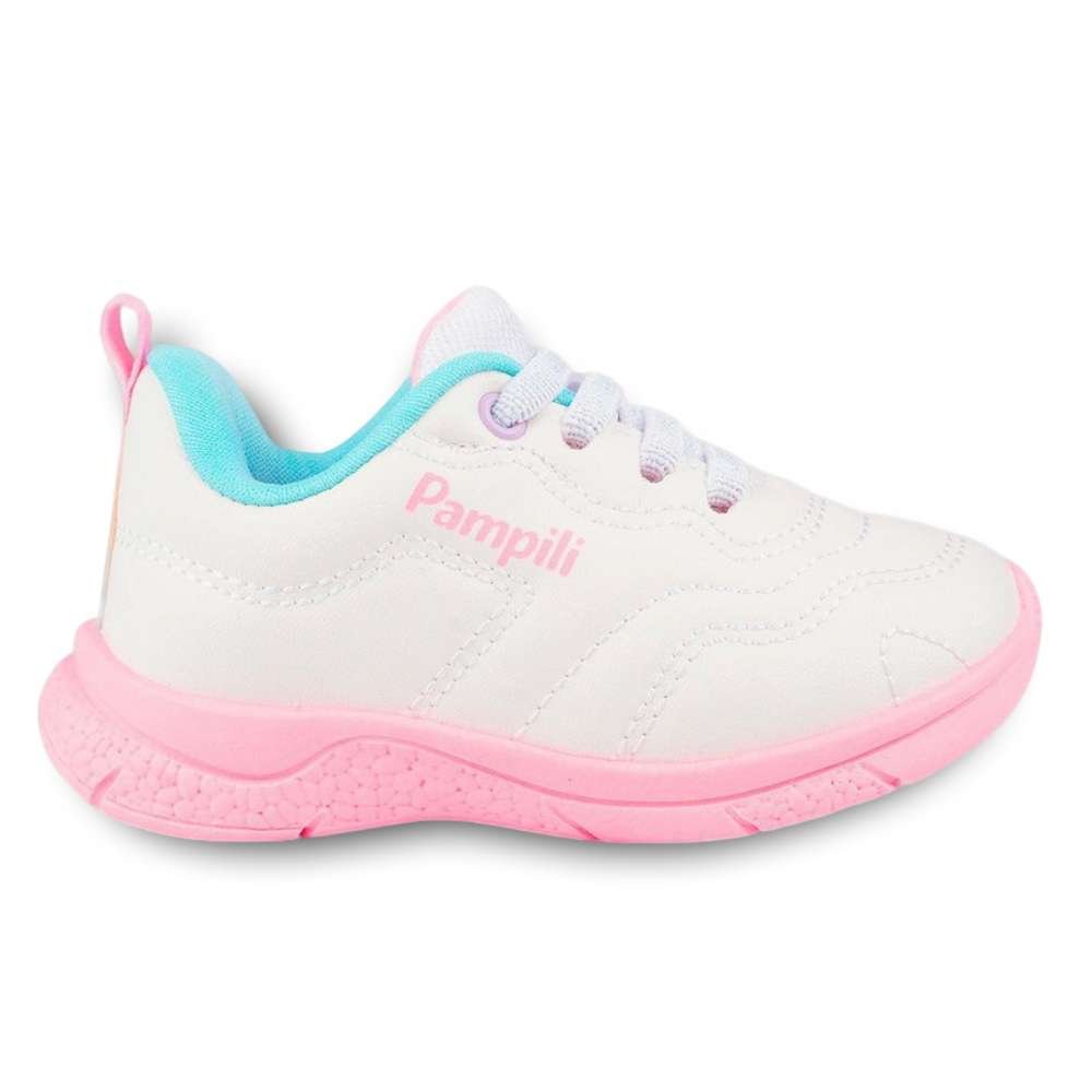 Tênis Infantil Menina Pampili Mini Soft Costura Branco Rosa Branco 6