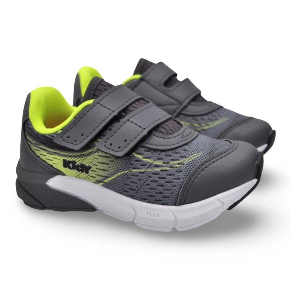 Tênis Infantil Menino Kidy Energy Baby Respitec Grafite Amarelo Cinza 2