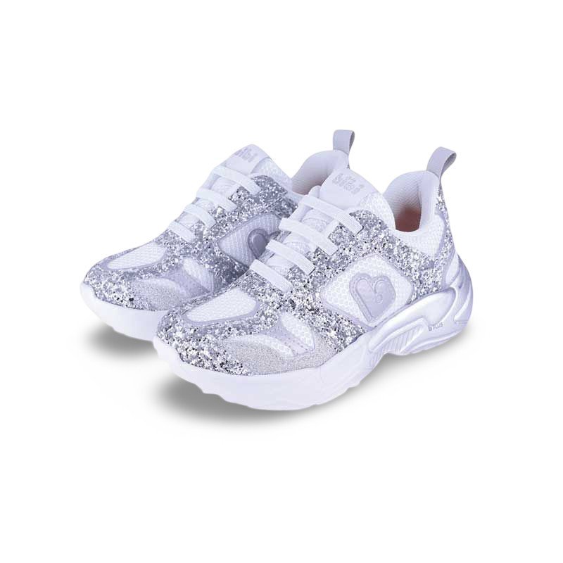 Tênis Infantil Menina Bibi Pegasus de Glitter Prata Branco/Prata 2
