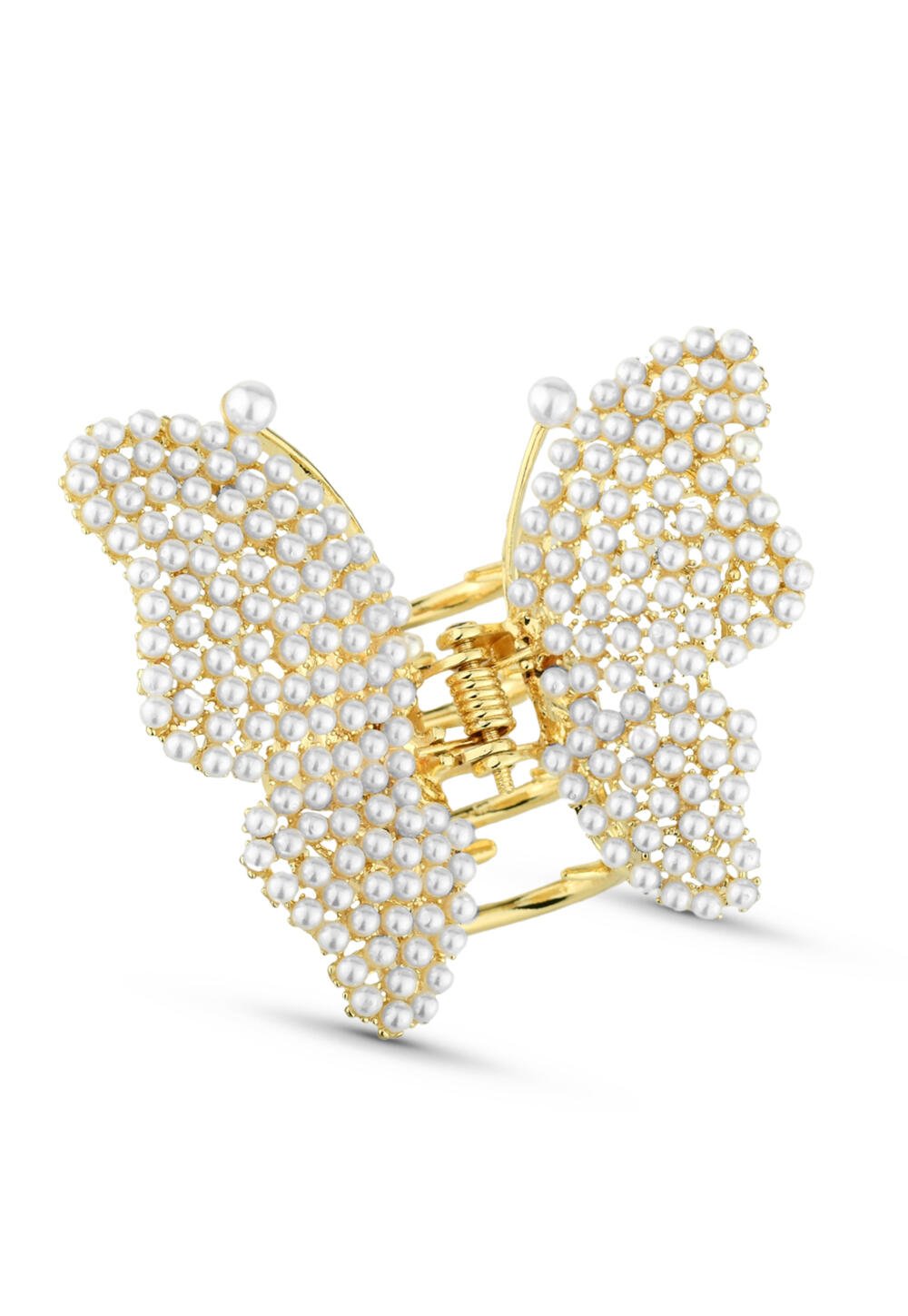 Prendedor De Cabelo Piranha Borboleta Com Pérolas Aplicadas 