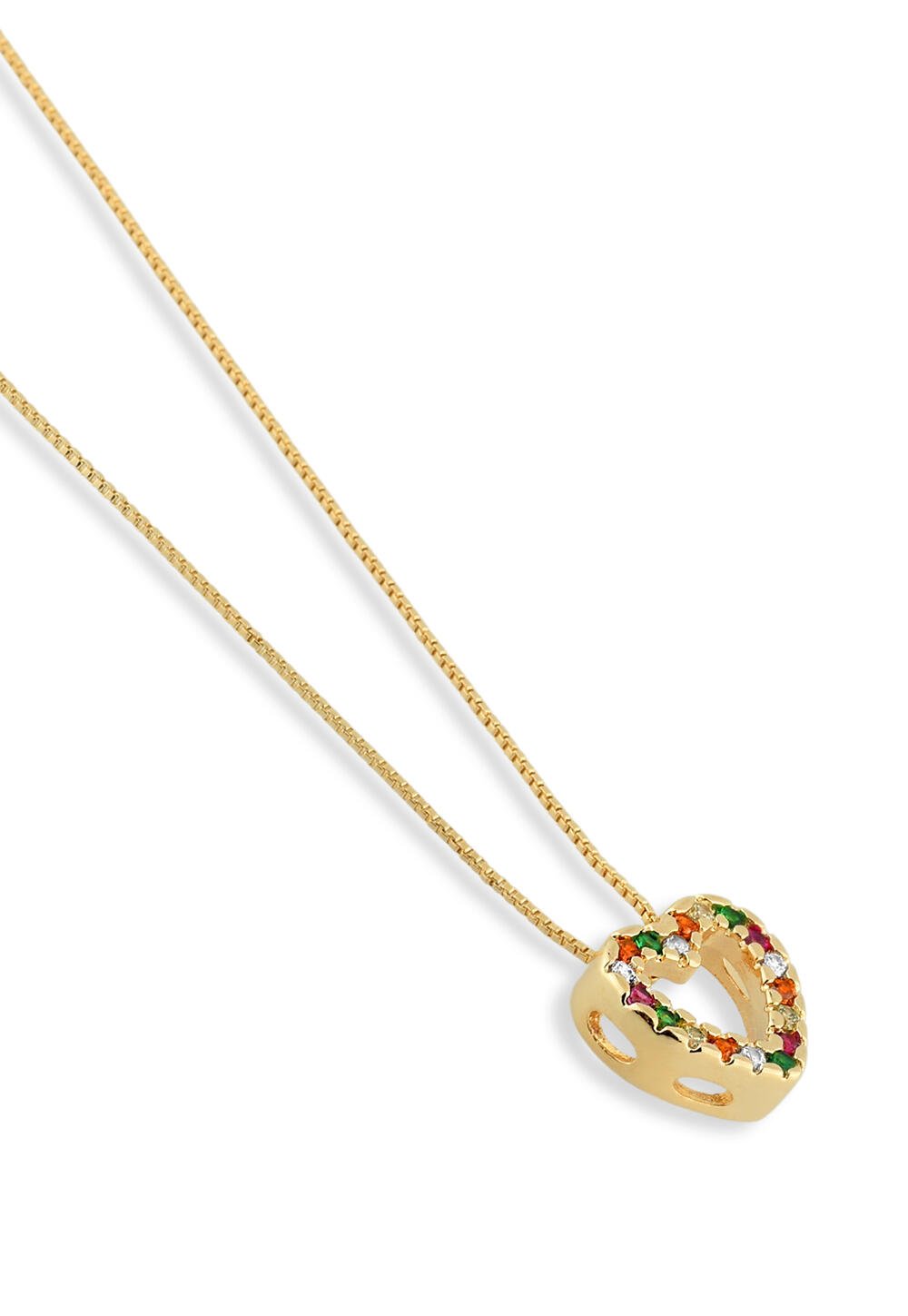 Colar Semijoia Pingente Coração Com Zircônias Coloridas  Dourado 2