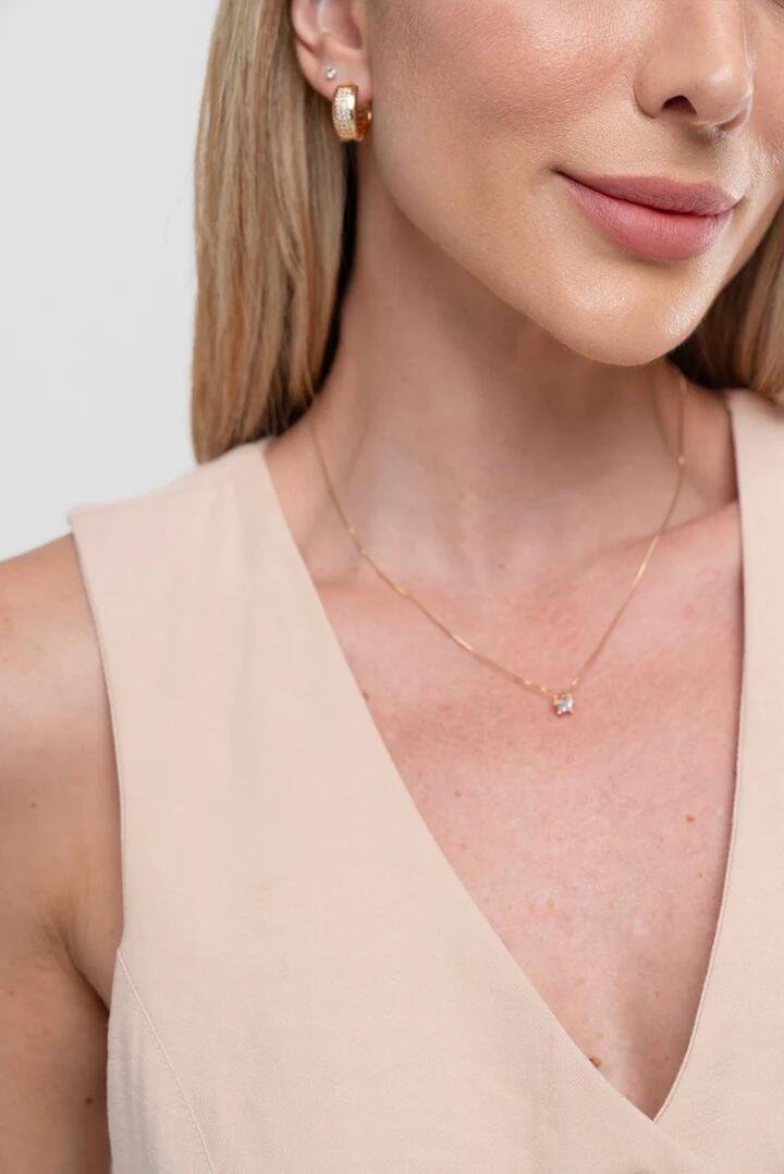 Brinco Semijoia de Argola com Zircônias Cristal M 14mm Dourado 2