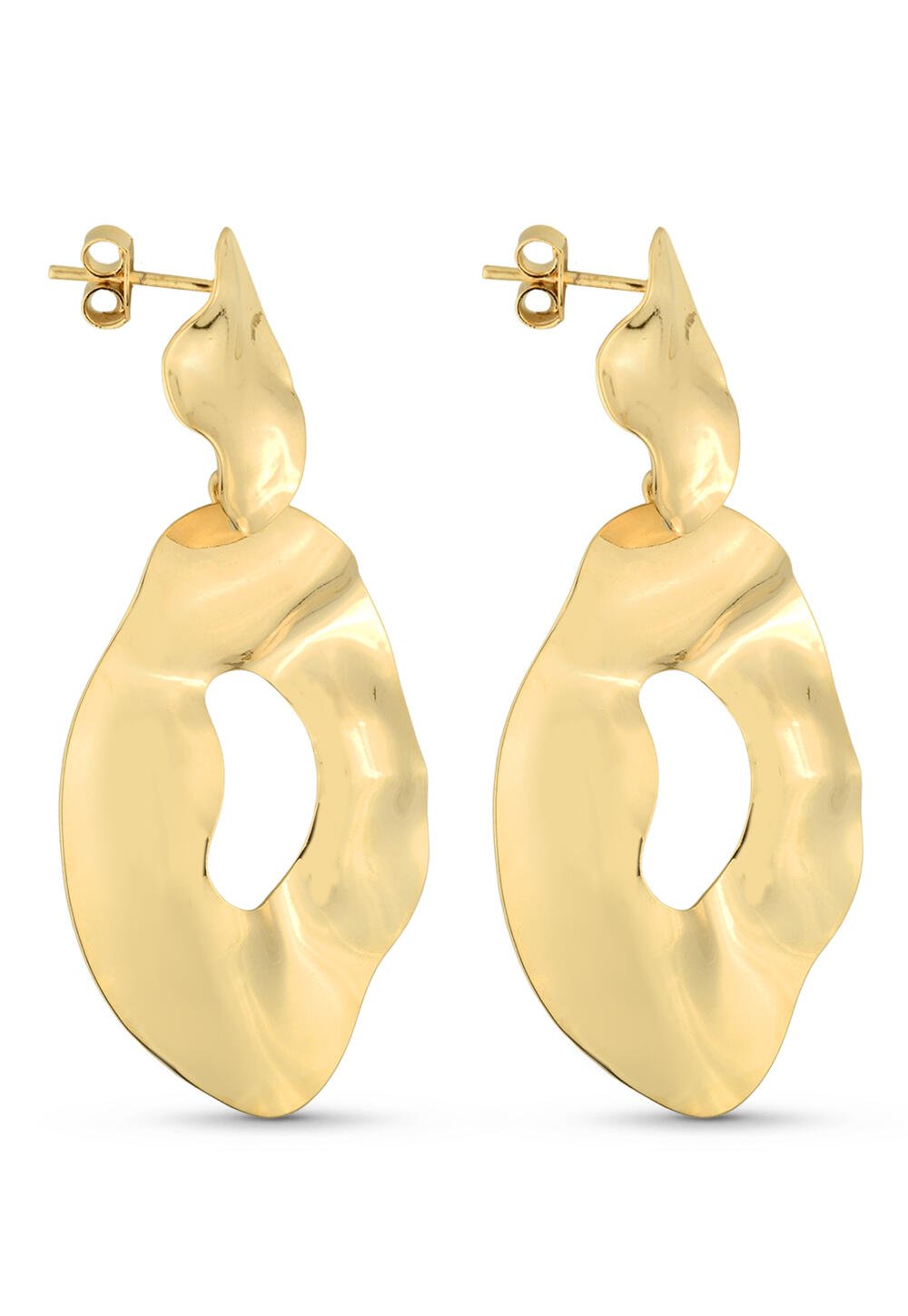 Brinco Semijoia Orgânico Assimétrico com Vazado Banhado a Dourado 1