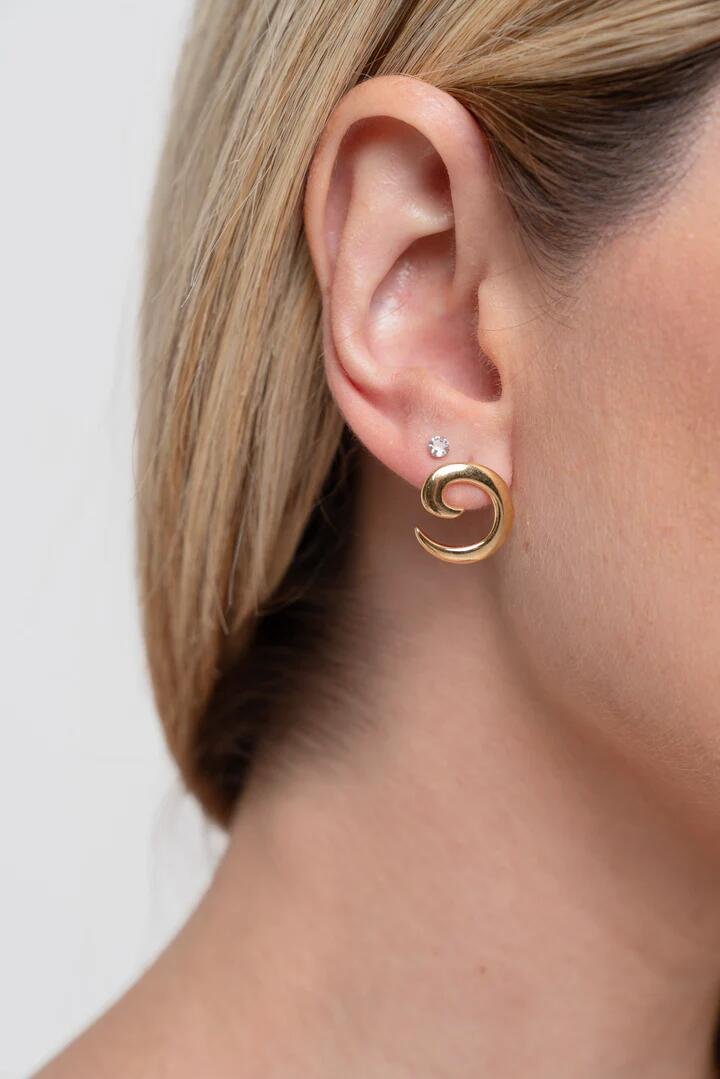 Brinco Semijoia Orgânico Espiral Banhado a Ouro 18k  Dourado 4