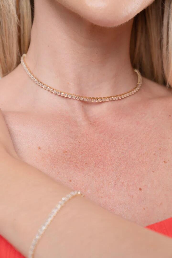 Colar Semijoia Riviera Cristal Banhado a Ouro 18k Dourado 5