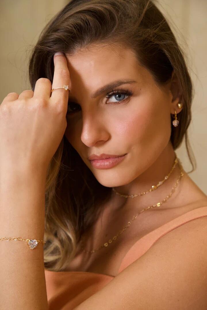 Pulseira Semijoia Elos  E Pingente Coração Cristal Banhado  Dourado 2