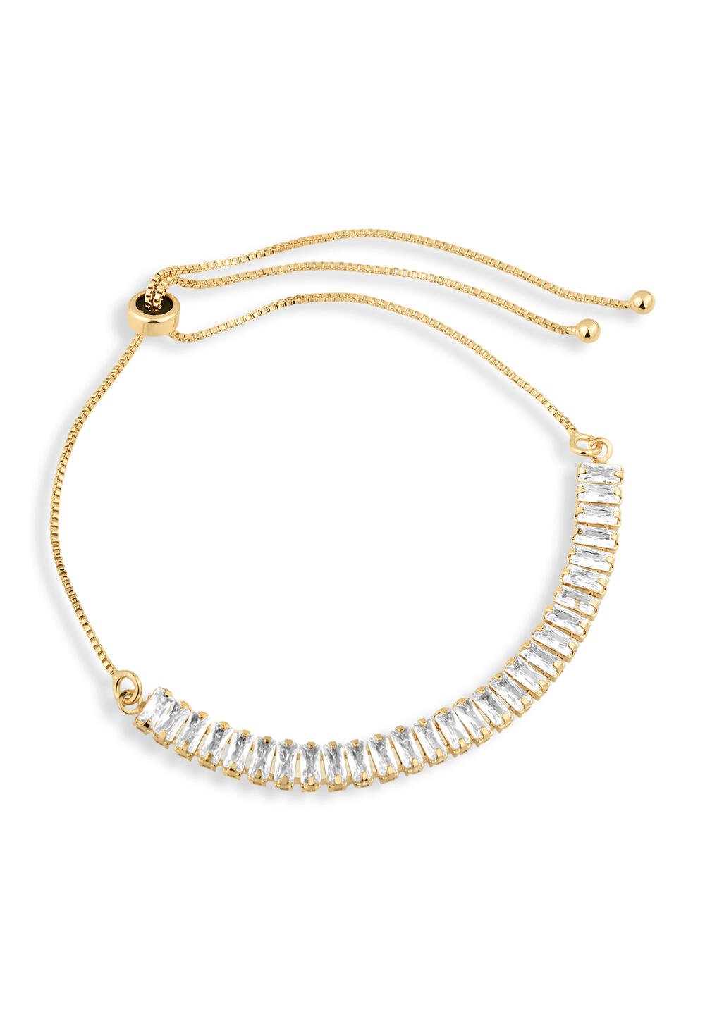 Pulseira Semijoia Regulável Com Zircônias Baguete Cristal Dourado 1