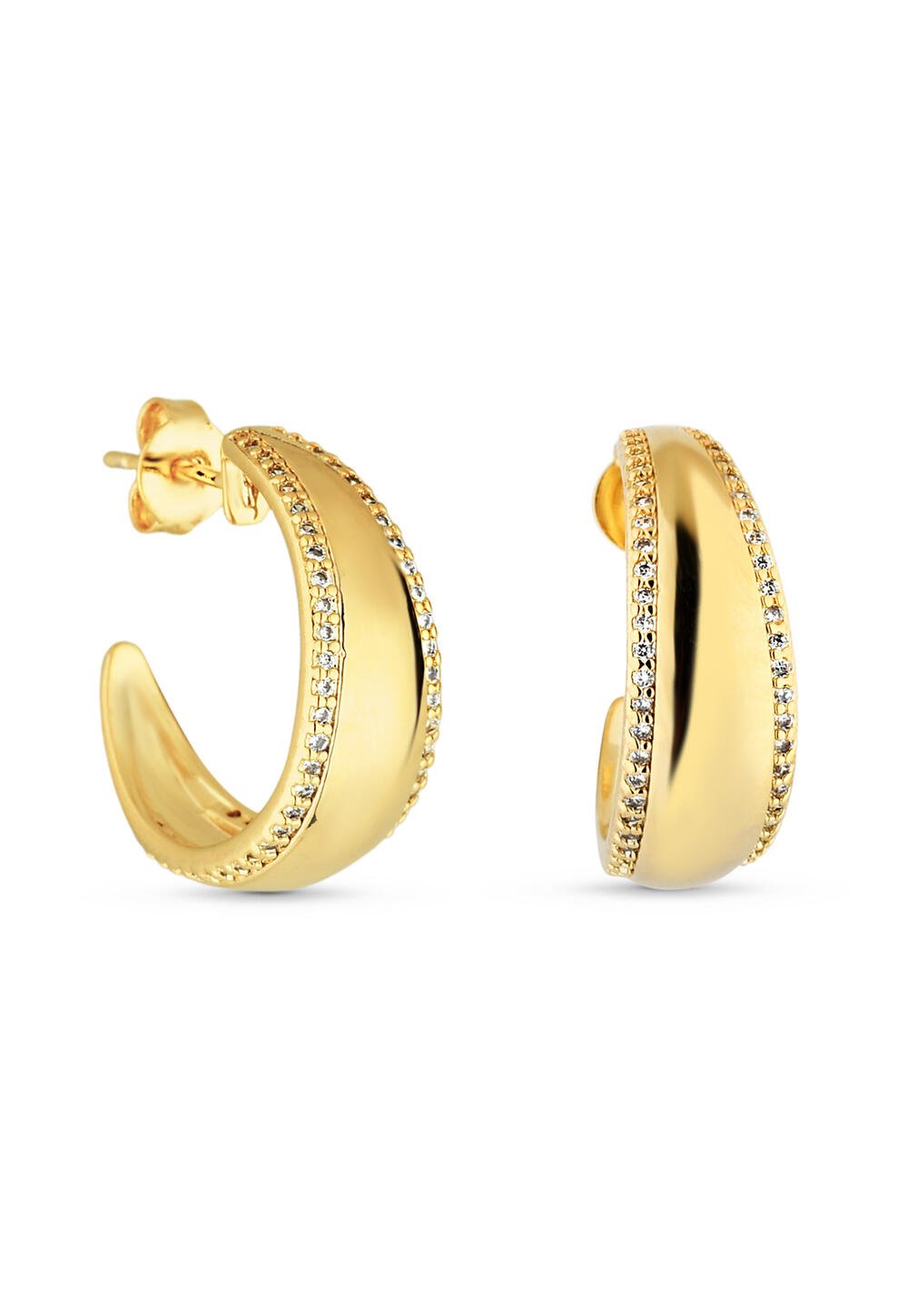 Brinco Argola Zircônias Banho 18k Liso Cravejado