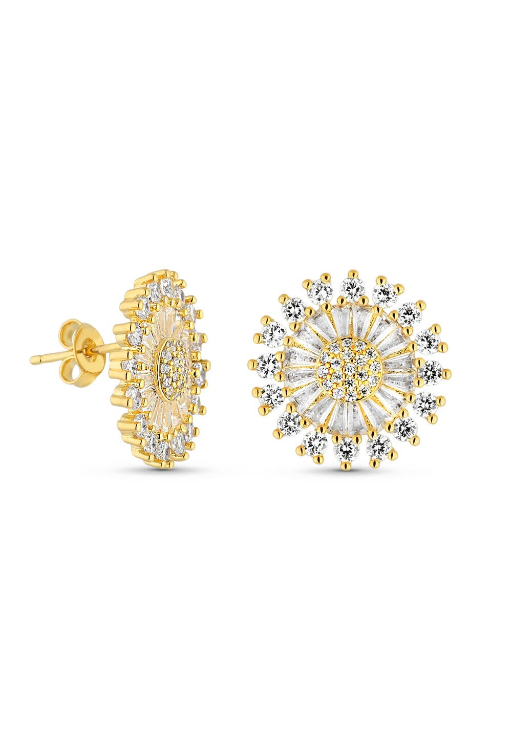 "Brinco Redondo Zircônia Cristal Banho Ouro 18k" Dourado 4