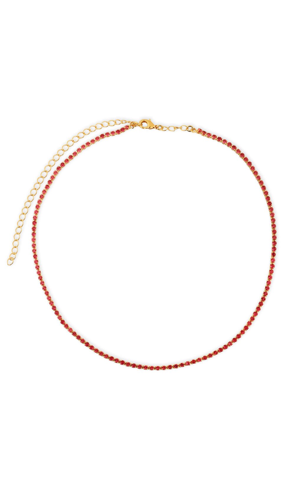 Colar Riviera Semijoia Fúscia 2mm Banhado Ouro 18k Dourado 2