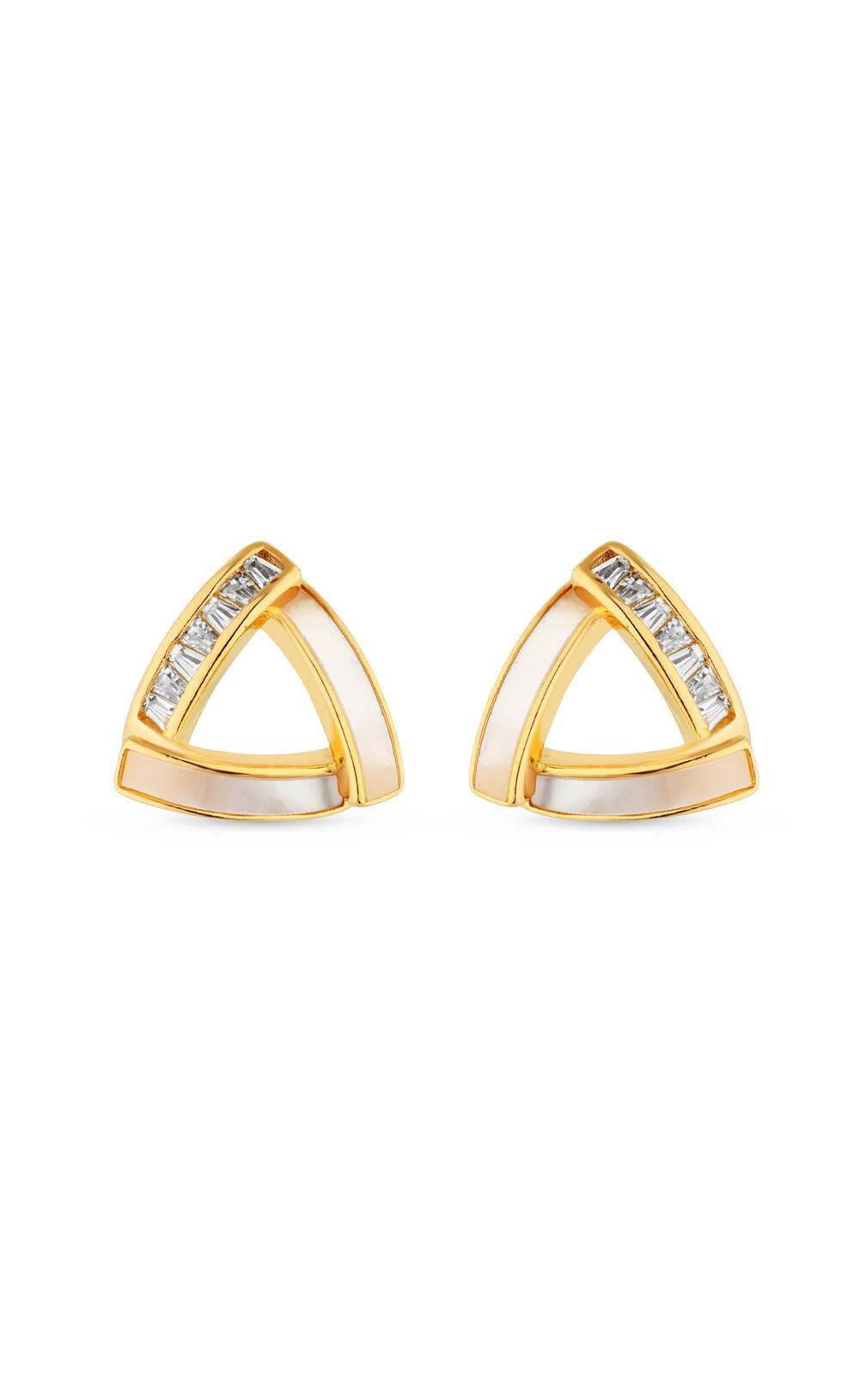 Brinco Geométrico Madrepérola e Zircônias Ouro 18k