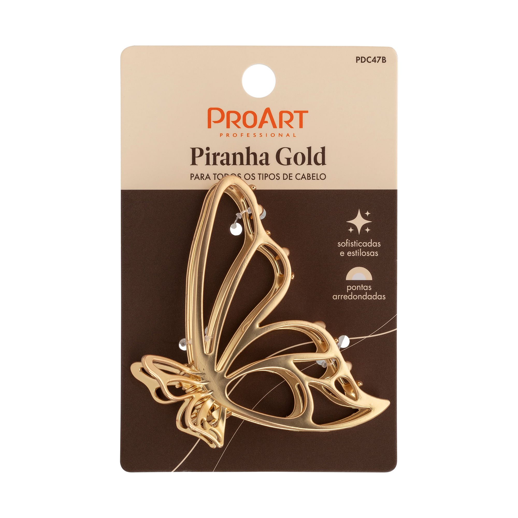 Piranha de Cabelo Gold Borboleta Pequena - ProArt Dourado 3