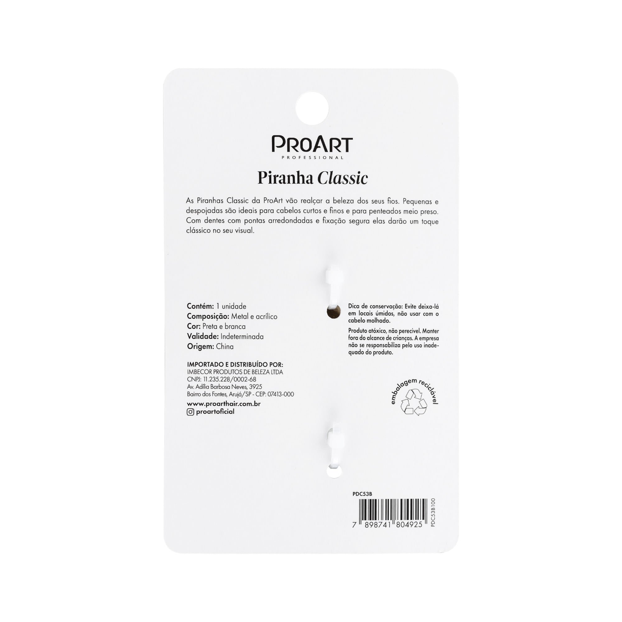 Piranha de Cabelo Classic Preta e Branca - ProArt Preto/Bege 6