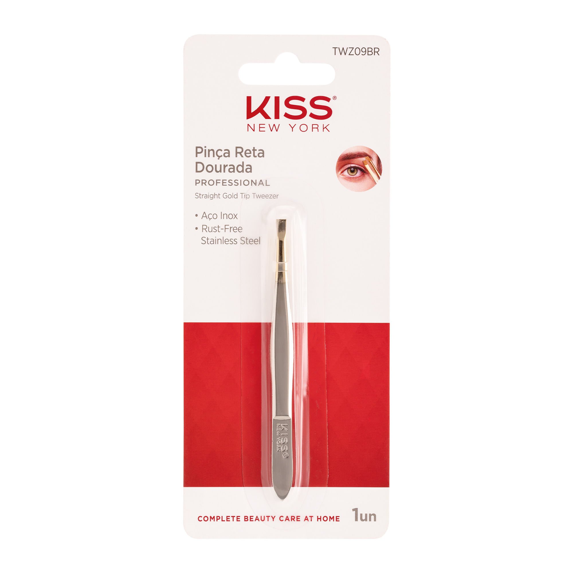 Pinça Ponta Reta Dourada - Kiss New York