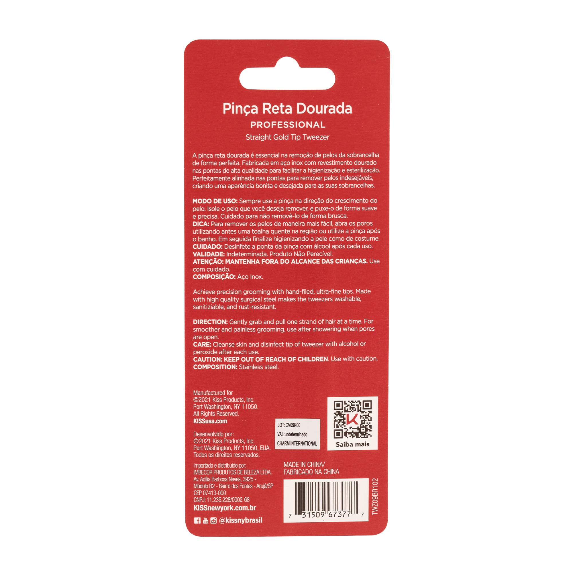 Pinça Ponta Reta Dourada - Kiss New York ÚNICO 4
