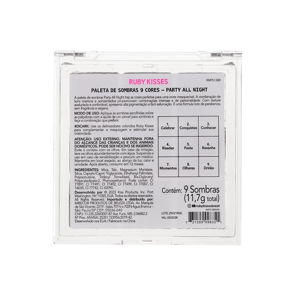 Paleta de Sombras Memories Collection Party All Night - Ruby Kisses ÚNICO 7
