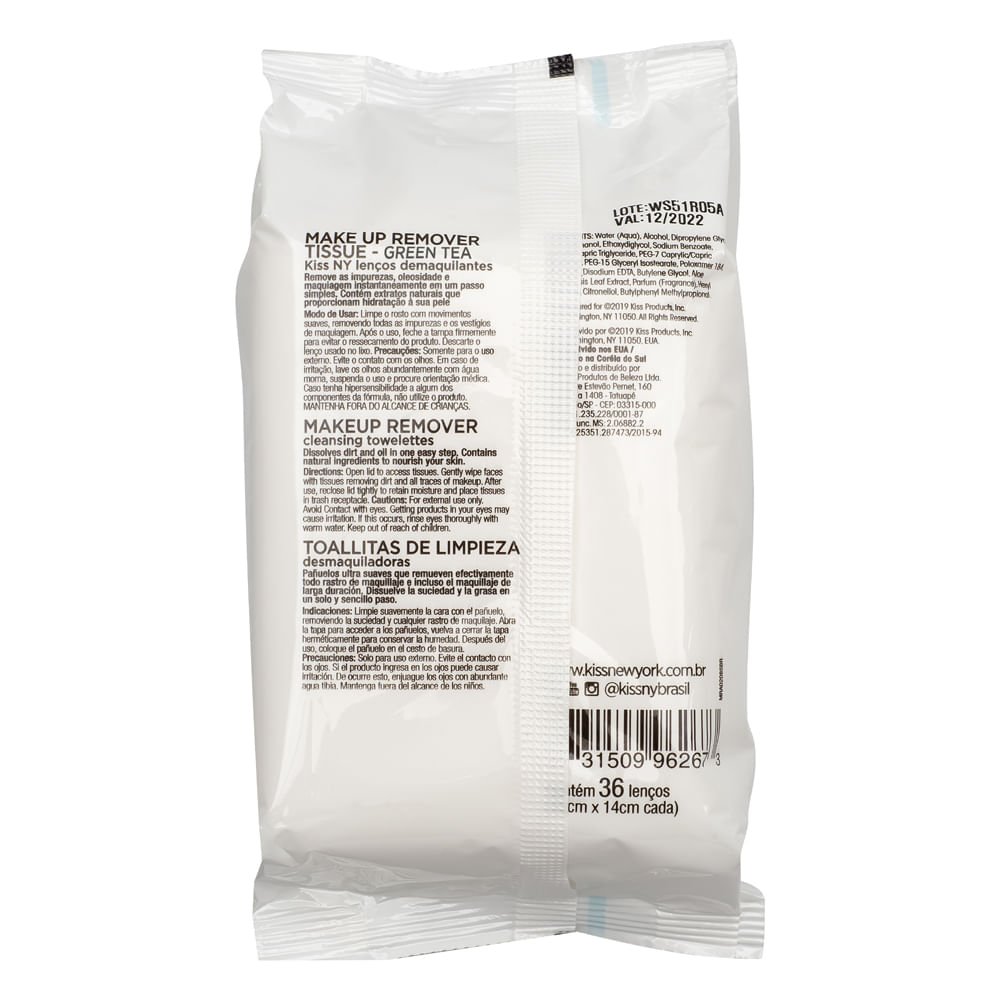 Lenço Demaquilante Chá Verde - Kiss New York ÚNICO 5