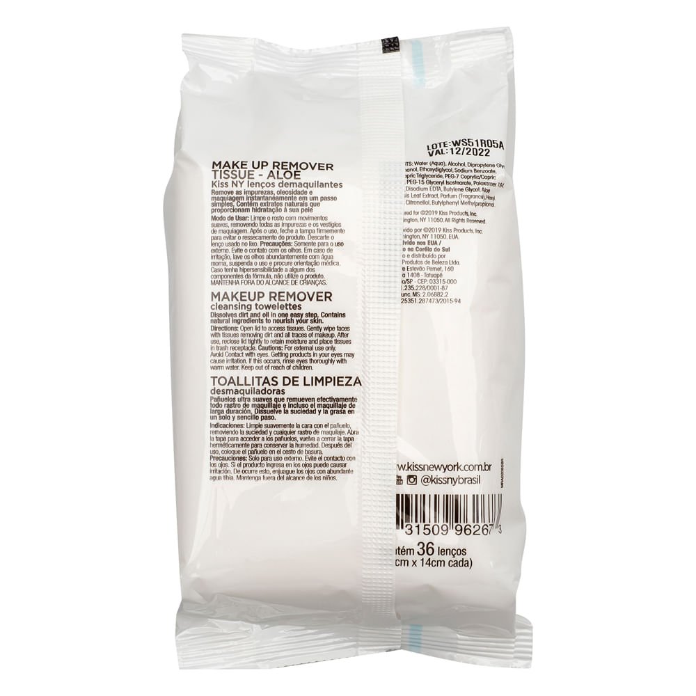 Lenço Demaquilante Aloe Vera - Kiss New York ÚNICO 5
