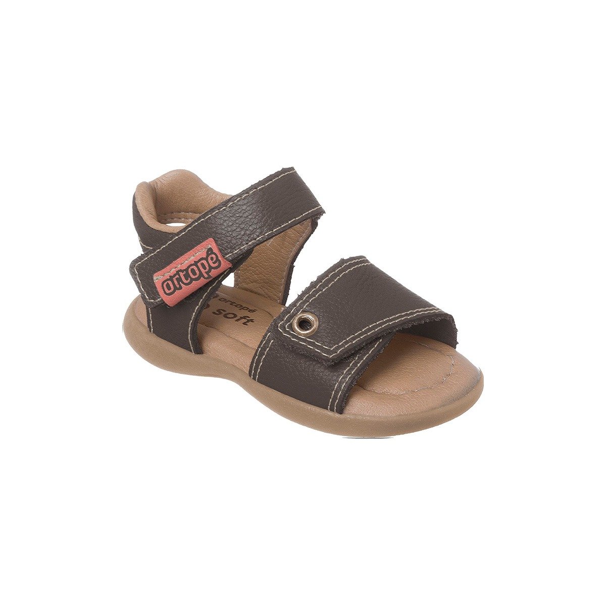 Sandália Infantil Masculina Ortopé Carinhoso Couro Fecho Duplo Marrom Café Marrom 1