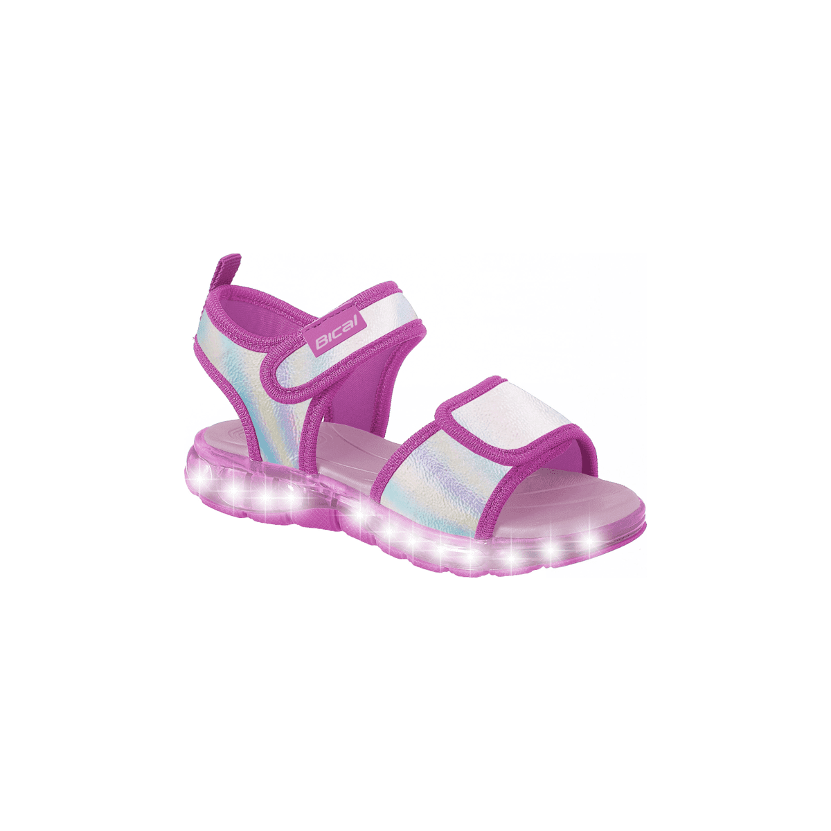Sandália Infantil Feminina Bical Flash Fecho Duplo Pink Holográfico Rosa 1