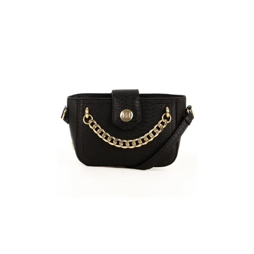 Mini Bolsa Feminina Rafitthy Preta Detalhe Corrente Dourada Preto 1