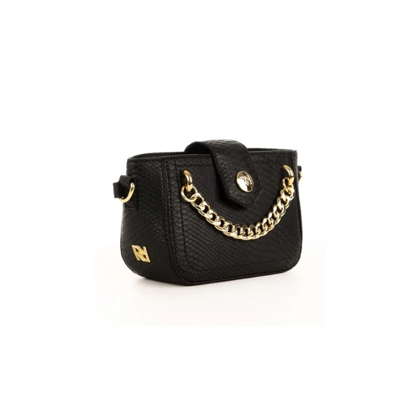 Mini Bolsa Feminina Rafitthy Preta Detalhe Corrente Dourada Preto 2