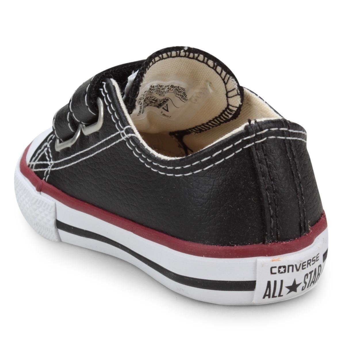 Tênis All Star Infantil Couro e Velcro Preto Converse Preto