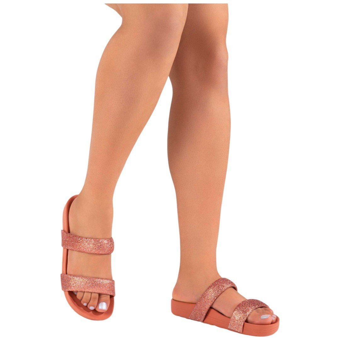 Sandália Papete Feminina Zaxy Bestie Glitter Metalizada Rose Glitter 4