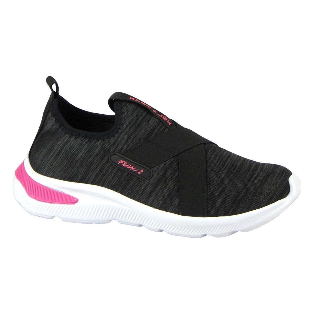 Tênis Casual Feminino Slip On Star Flex Preto/Pink 2