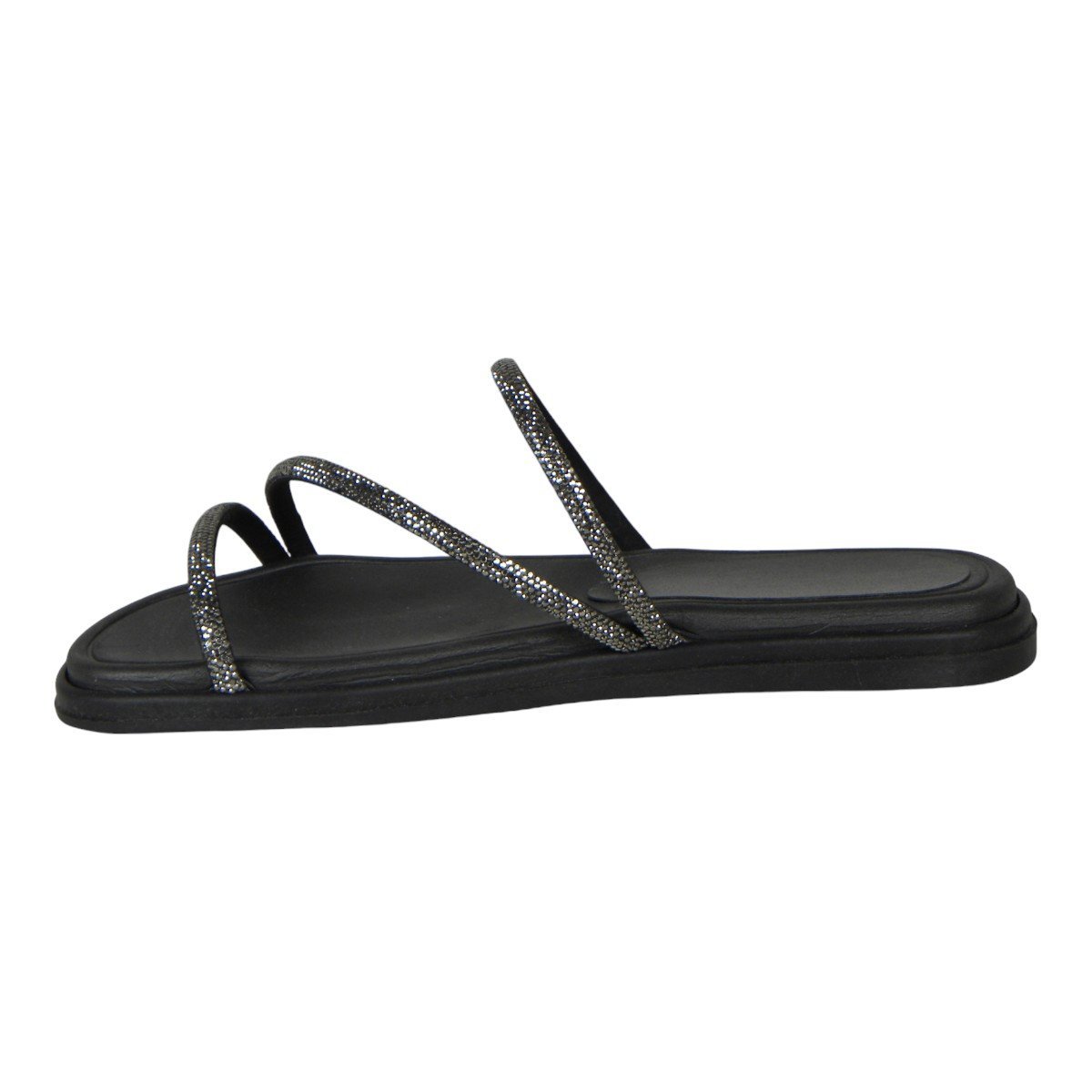 Sandália Rasteirinha Feminina Slide Com Brilho Confortável Preto 3