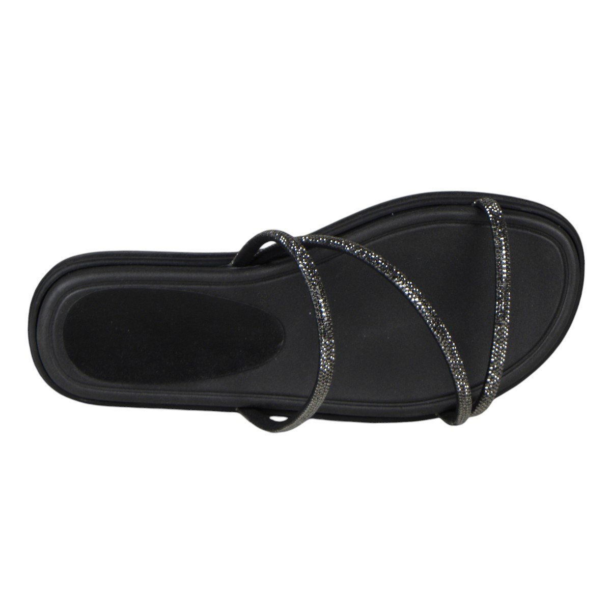 Sandália Rasteirinha Feminina Slide Com Brilho Confortável Preto 4