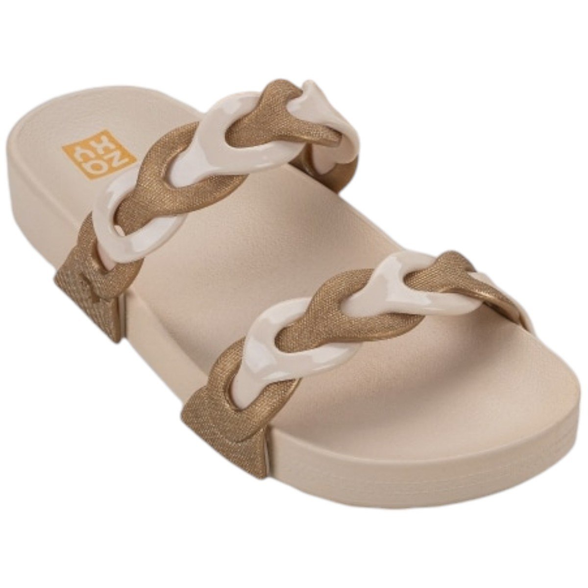 Sandália Slide Feminina Zaxy Glitz Solado Anatômico Conforto Off White 2