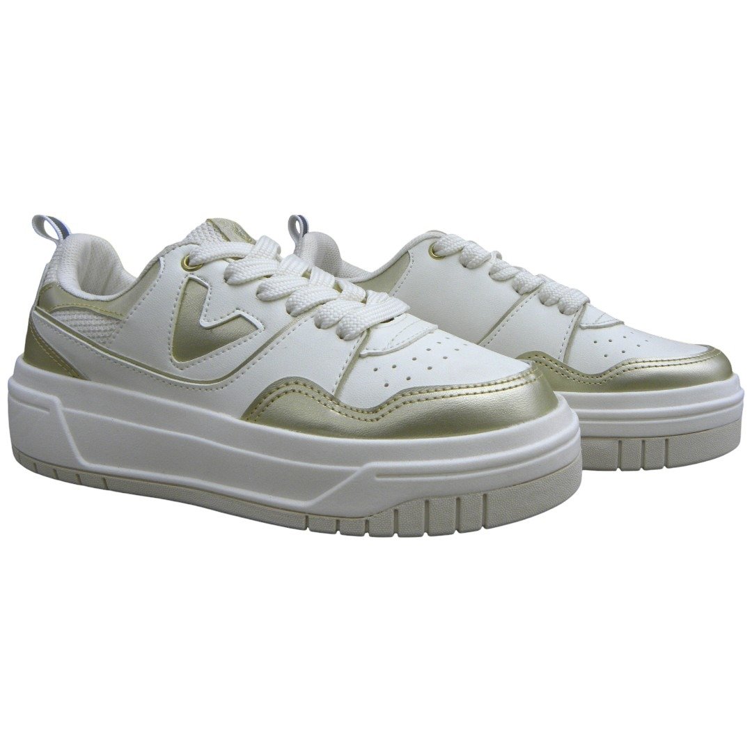 Tênis Casual Feminino Flat Urban Branco/Dourado 2