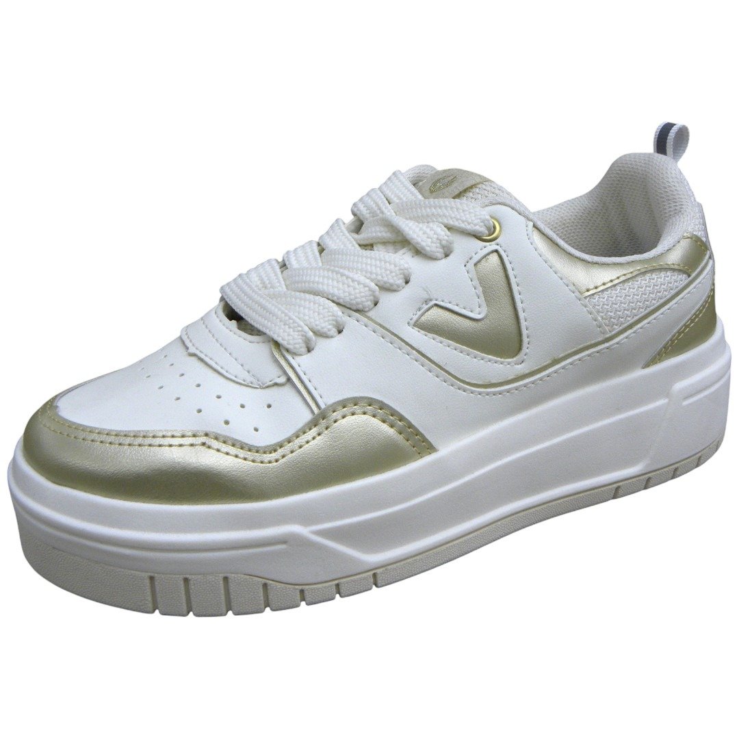 Tênis Casual Feminino Flat Urban Branco/Dourado 3