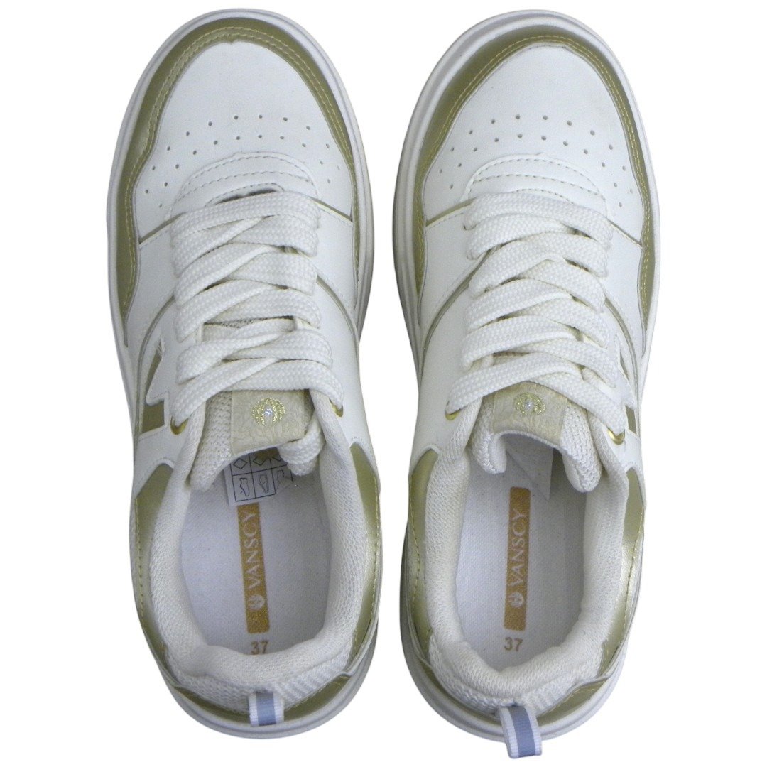Tênis Casual Feminino Flat Urban Branco/Dourado 4