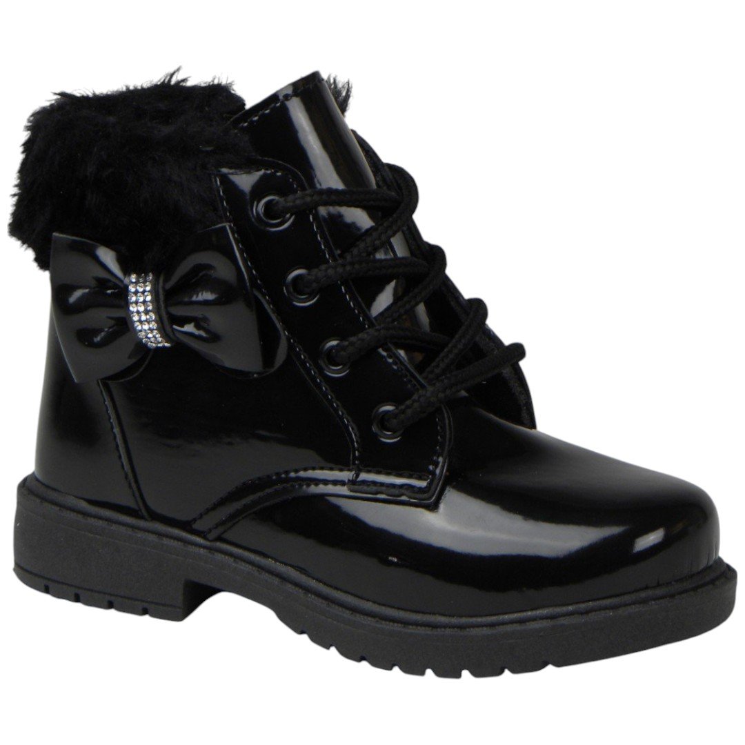 Bota Coturno Infantil Menina Laço e Pelúcia Doce Pé Preto 2