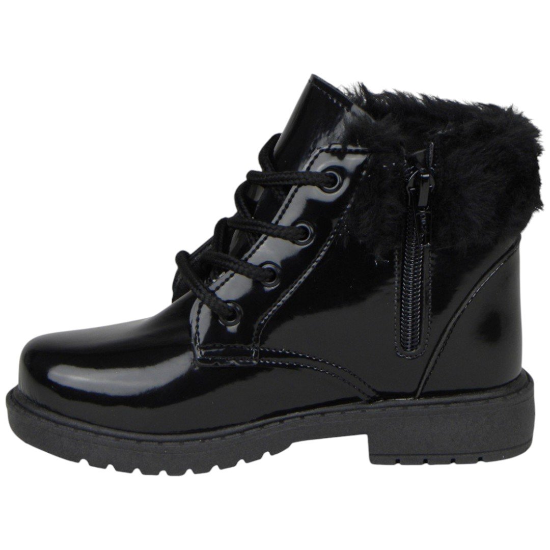 Bota Coturno Infantil Menina Laço e Pelúcia Doce Pé Preto 3