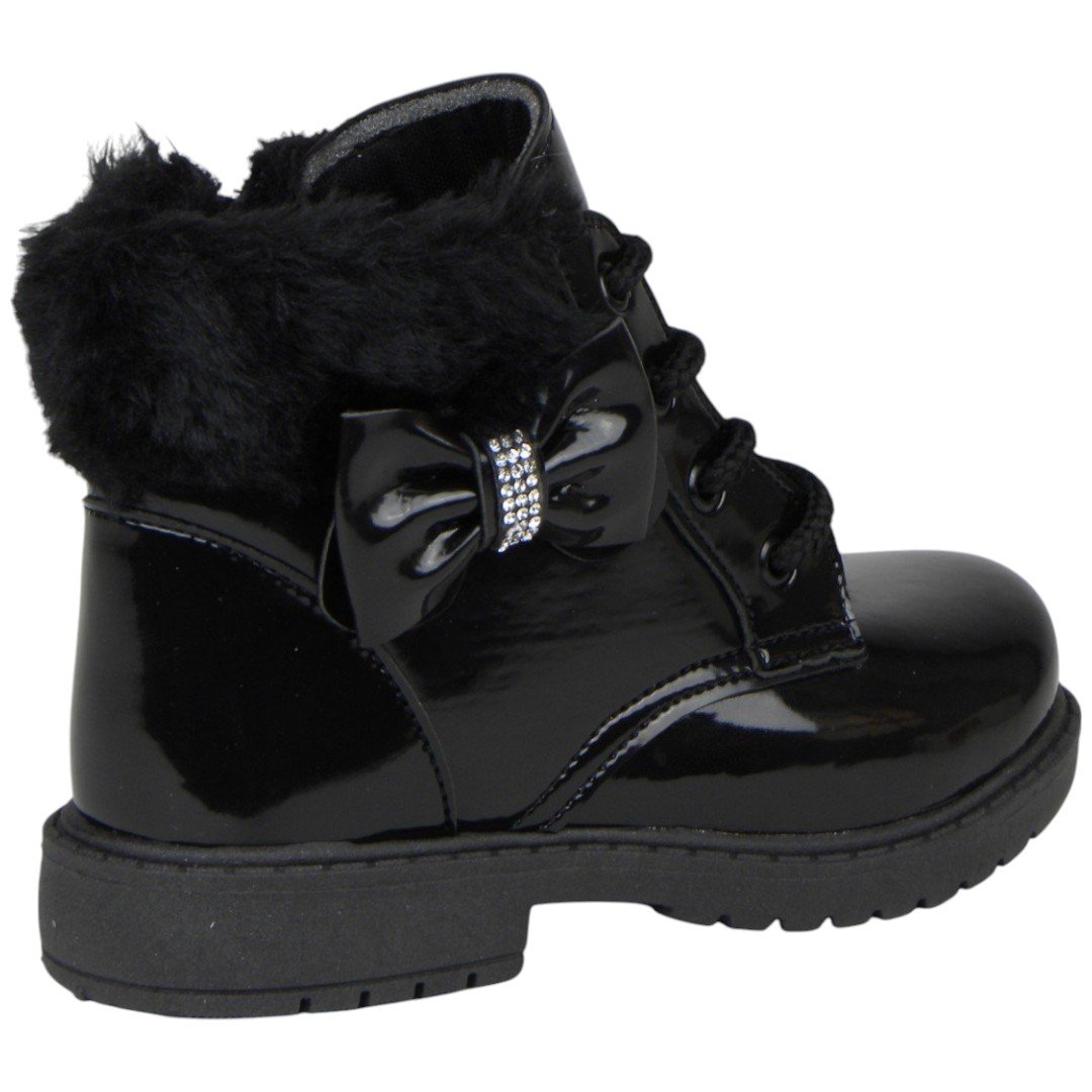 Bota Coturno Infantil Menina Laço e Pelúcia Doce Pé Preto 4