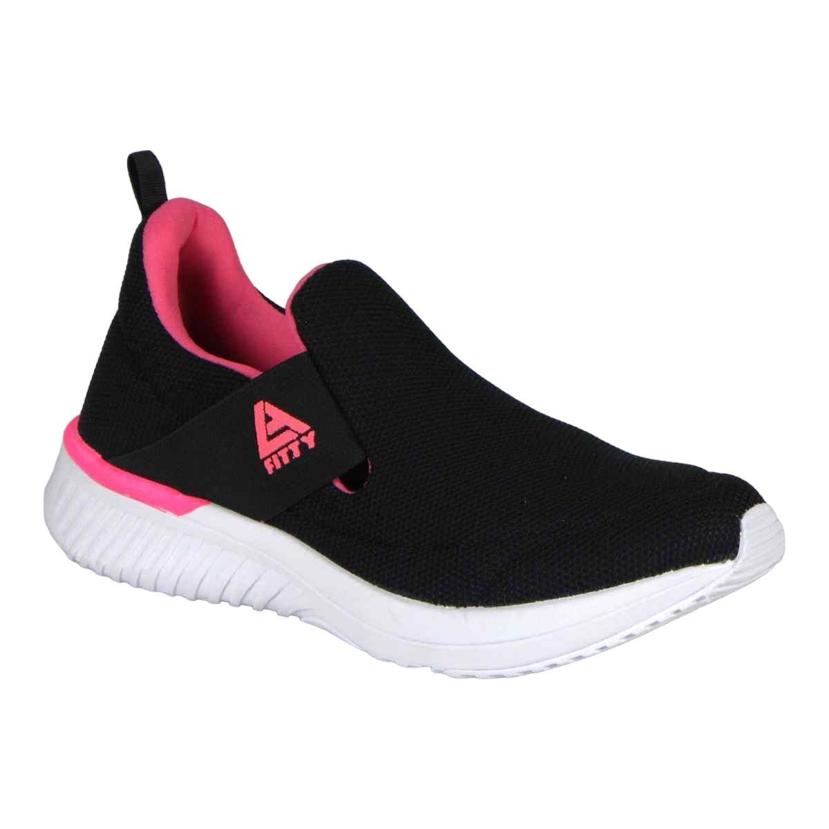 Tênis Casual Feminino Slip On Ultraleve Fitty Calce Fácil Preto/Pink 2