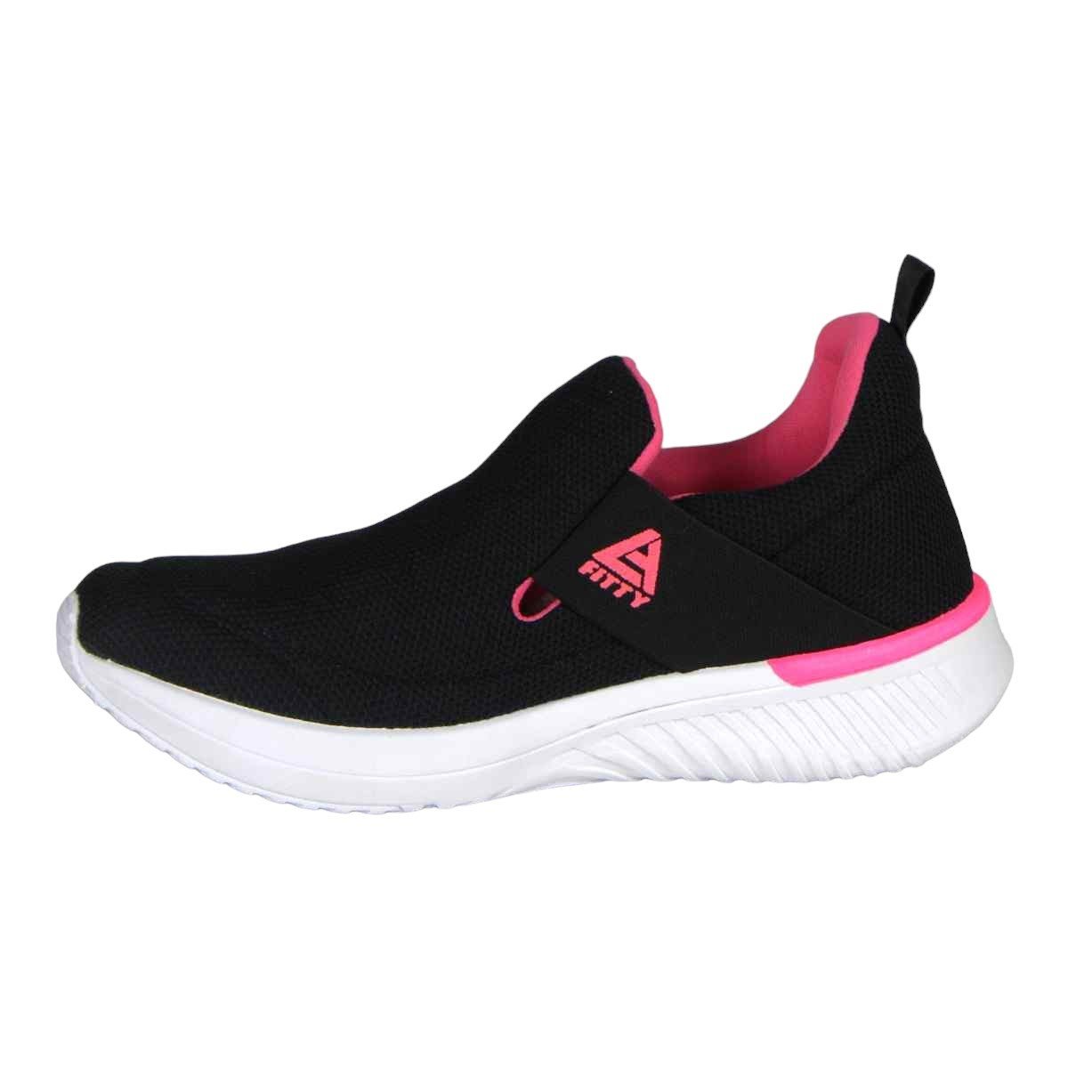 Tênis Casual Feminino Slip On Ultraleve Fitty Calce Fácil Preto/Pink 3